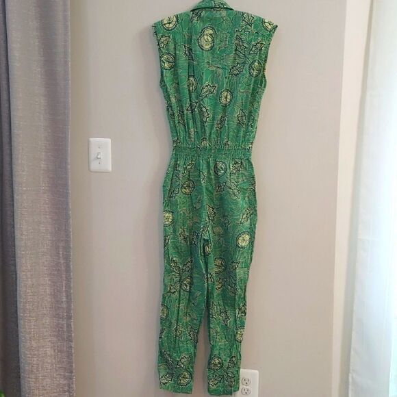 Diane von Furstenberg Green Print Vintage Jumpsuit Sz L - Picture 3 of 11